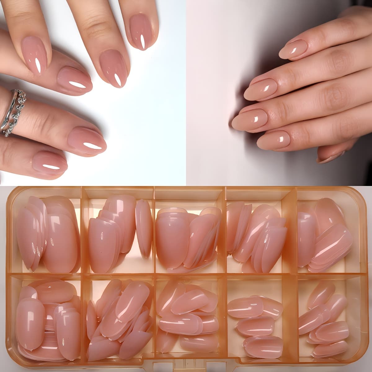 TEMU Short Almond-shaped Oval Fake Nails, 120pcs Of Round Almond Short Full-cover Acrylic Fake Nail Tips, Nude Artificial Fake Nails, With Nail Storage Box, Suitable For Women