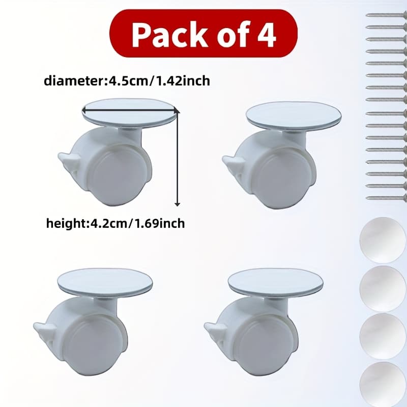 TEMU 4pcs/6pcs Self-adhesive Mini Swivel Casters - 360° Rotating, For Storage Bins, Trash Cans & Furniture - Smooth Mobility For Home & Industrial Use