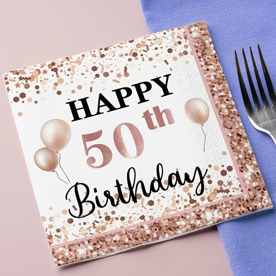TEMU 24pcs Rose Golden 50th Birthday Party Napkins - Perfect For Family Celebrations, Restaurant Events & Holiday Decorations For Halloween,christmas Event & Party Supplies