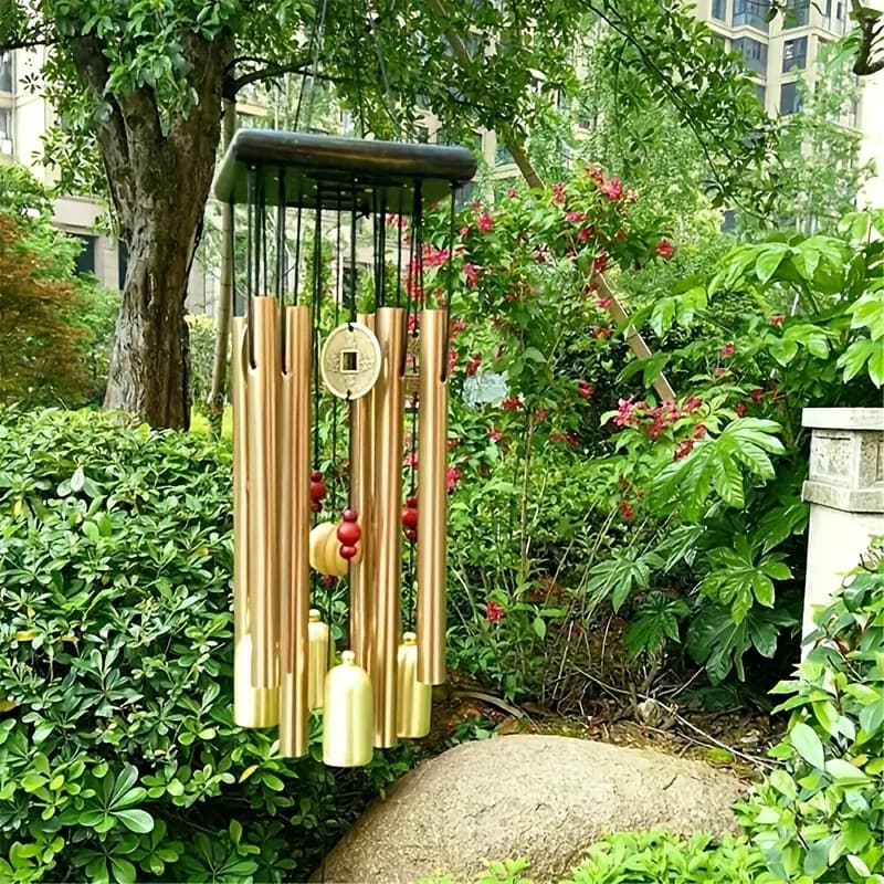 TEMU Extra-large Wind Chimes - Antique Golden Finish, Durable Aluminum Alloy Tubes, Rust-resistant Outdoor Decor For Garden & Home, No Battery Required, Wind Chimes For Outside