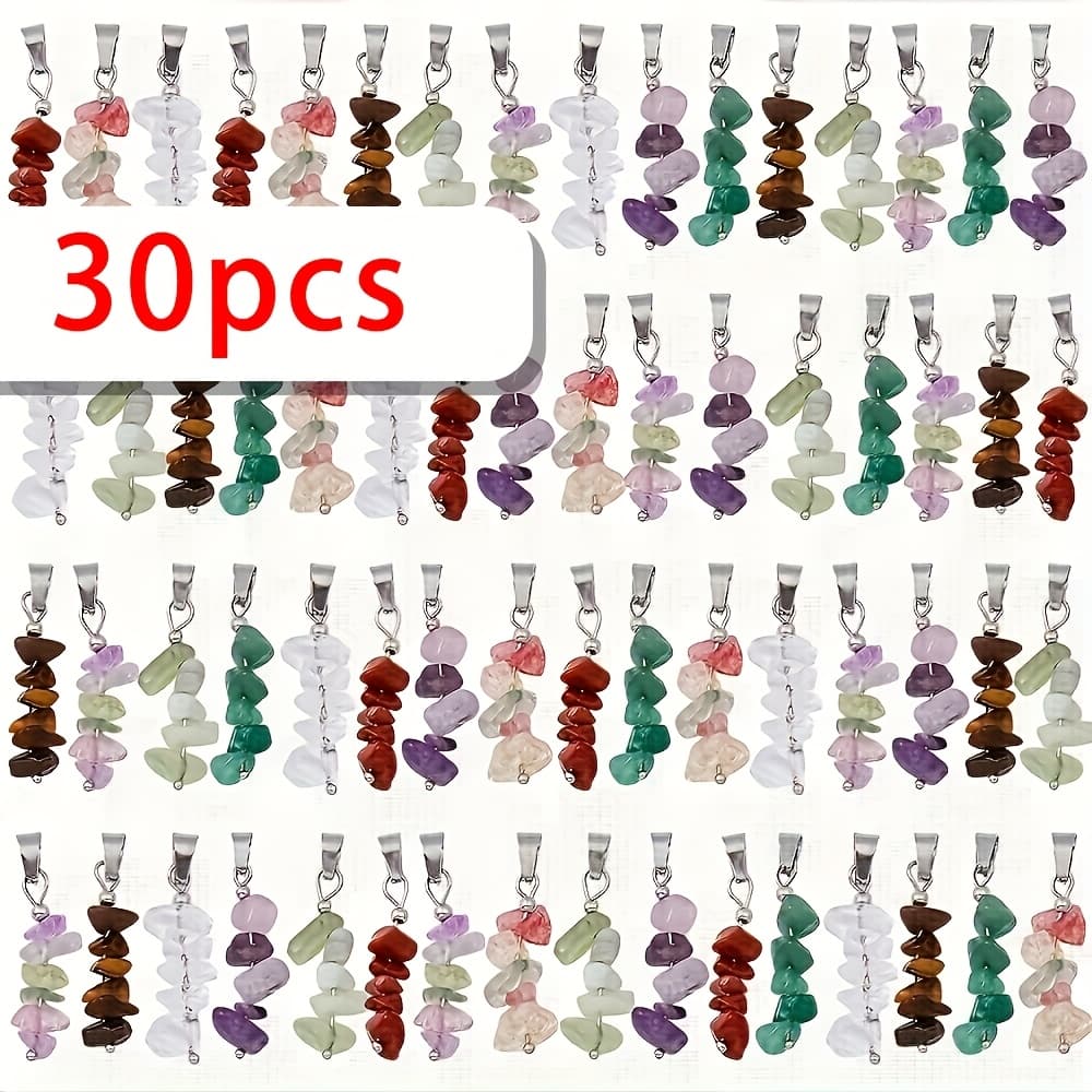 TEMU 30pcs Random Gemstone Flea Mix Pendants Connectors With Links, Double Golden 304 Stainless Steel Clasps For Jewelry Making