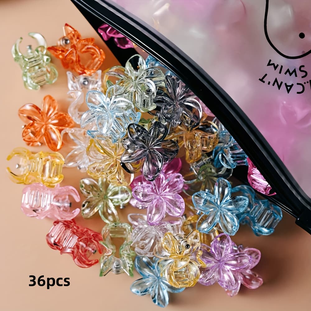 TEMU 36pcs Random Color Transparent Iridescent Mini Flower Hair Clips, Minimalist Cute Bangs Side Claw Hair Accessories, Suitable For Daily Wear, Ideal Gift