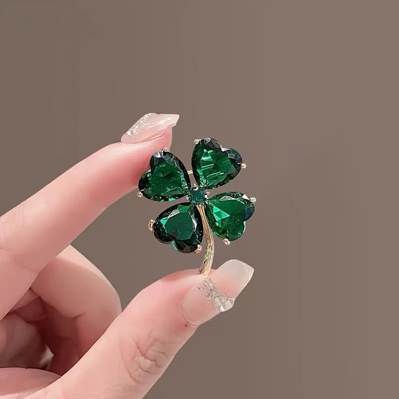 TEMU Women's Vintage French Clover Brooch - With Charm Accessory For Sweaters, Dresses, Jackets | Birthstone Gift For Valentine's Day, Parties & Wear