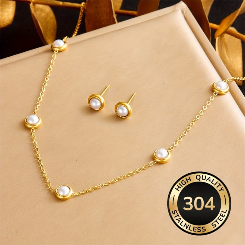 TEMU 1 Set Women's Jewelry Set, 304 Stainless Steel Necklace Earrings, Fashionable And Simple Women's Holiday Ideal Gift, Party Jewelry