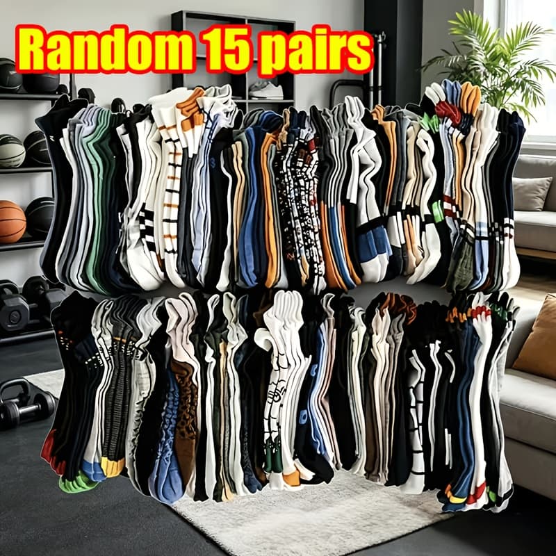 TEMU Random 15 Pairs Of Men's Soft And Comfortable Sweat-absorbing Socks For Spring And Summer - Suitable For Sports And Casual Wear, With A Of Fashionable Summer Men's Socks