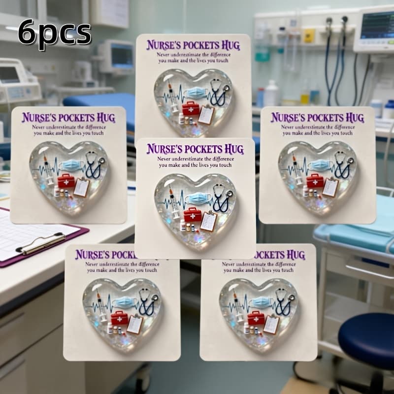 TEMU 6pcs Nurse Pocket Hug Greeting Card, Heart-shaped Inspirational Emotional Statue, Hug Token, With Emotional Inspirational Card Attached, Suitable For Family Holiday Decoration And Friend Gifts