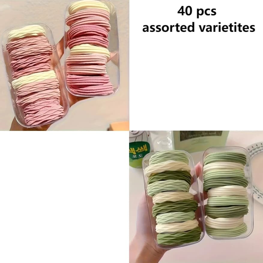 TEMU 40pcs Of Elastic Hair Ties For Women - Minimalist Headbands In Light Green, White, And Pink, Soft And Stretchy Ponytail Holders Suitable For Daily Use And