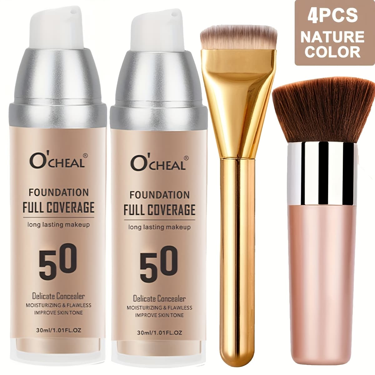 TEMU 4pcs Cushion Foundation High Coverage Matte Spray Makeup Set, Suitable For Mature Skin Light Beige Natural , Local Warehouse, The Gift