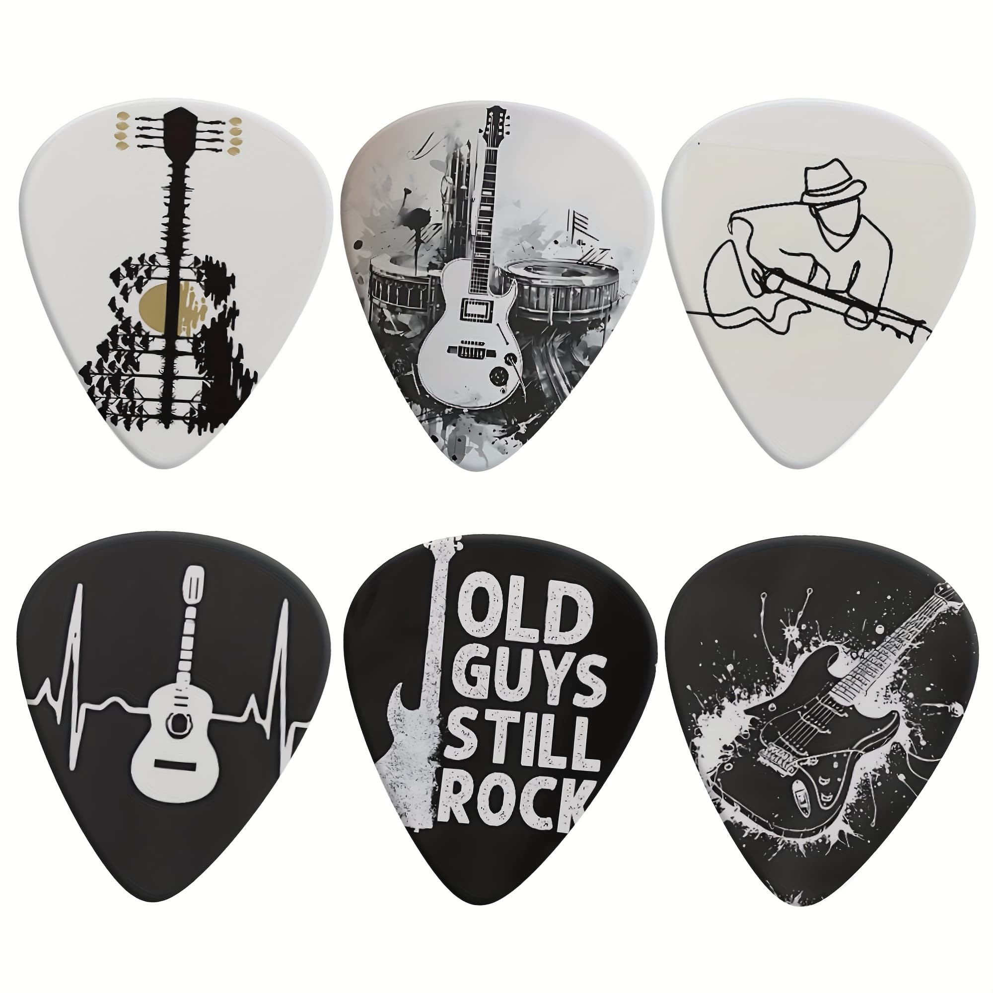 TEMU Guitar Picks Set Of 6 Pattern, Ideal For Acoustic & Electric Guitars, , Ukulele Best Gifts Women And Men