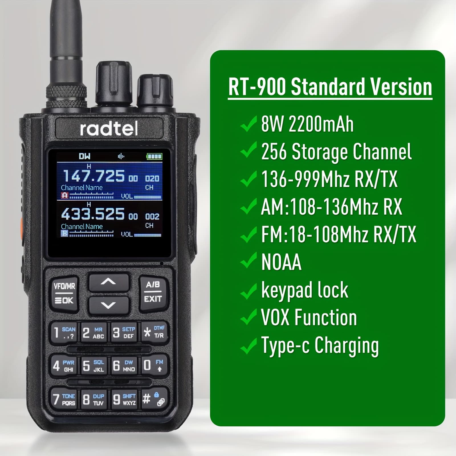 TEMU 1pc/2pcs Long Range Walkie Talkies Radtel Rt-900 8w Industrial Radio | 256ch Vhf/uhf & Air Band |emergency | Rugged Radio For Construction Sites & First