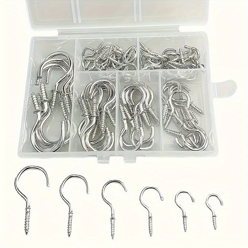 TEMU 6 Sizes Silvery Screw Set - 75pcs Multi-functional Wall Hooks Kitchen Hooks Cup Hooks, Suitable For Indoor And Outdoor Use