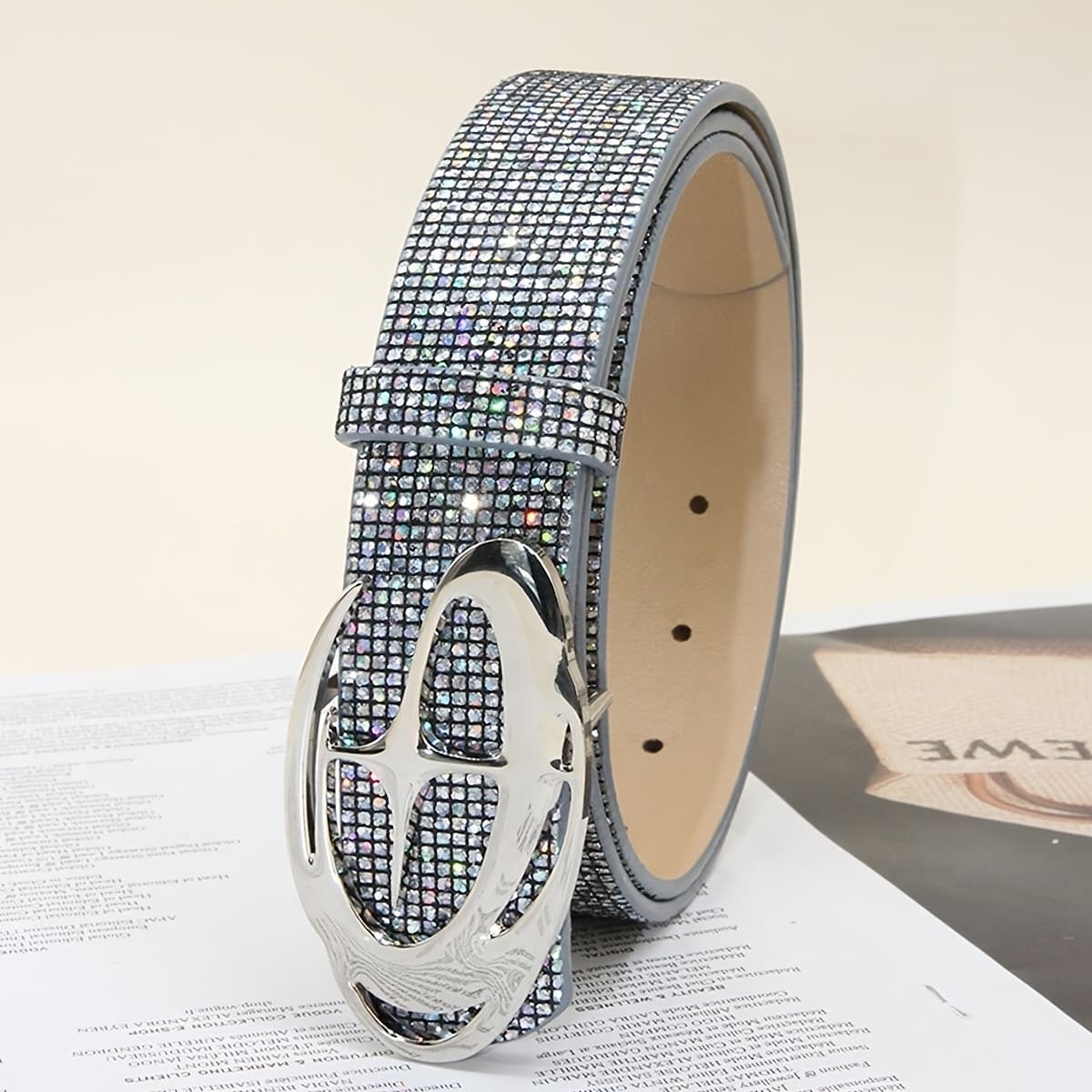 TEMU Women's Sequined Belt Sparkling Diamond-shaped Flowing Glass Belt, Suitable For Casual Narrow Waist Belt, Suitable For, Women
