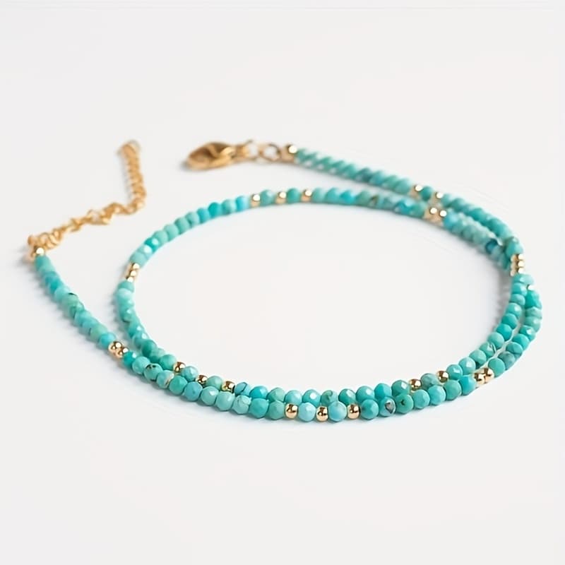 TEMU Natural Stone Natural Turquoise Necklace, Beaded Turquoise Necklace, Handmade Beaded Necklace, Gifts For Her, Women's Jewelry