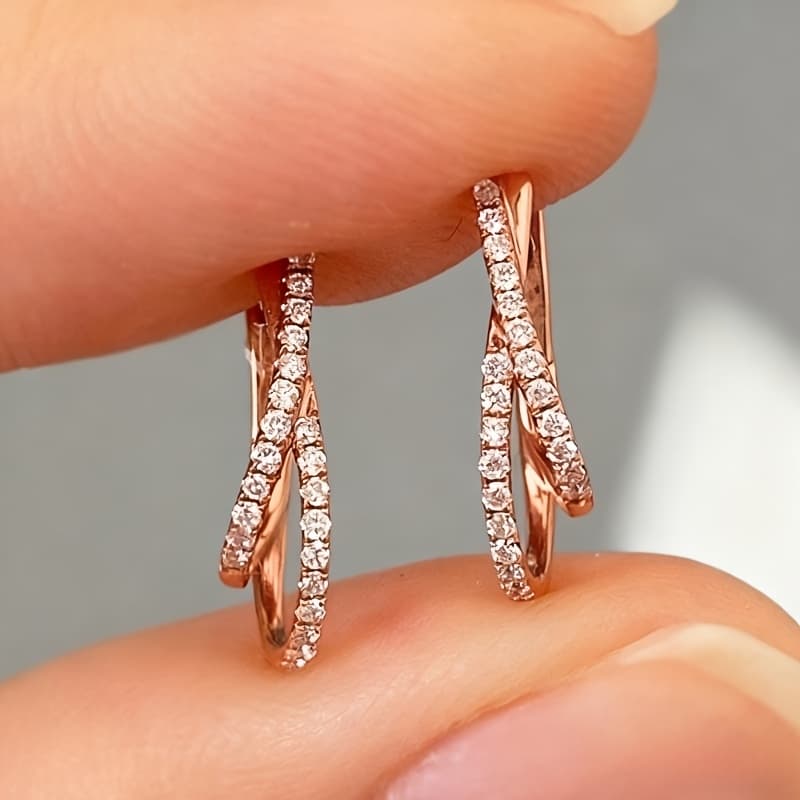 TEMU Elegant Exquisite Inlay Zirconia Irregular Line Hoop Earrings For Women Parties Vacations Daily Wear Fashion Temperament Earrings
