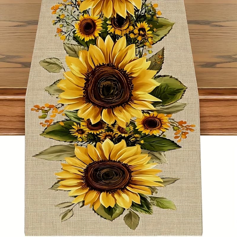 TEMU 1pc, Rustic Sunflower Table Runner, Decor, Textured Dining Tablecloth, Coffee Table Cover, Fresh , Living Room & Bedroom Decorative Fabric, Artistic Print, Use, Christmas Decoration