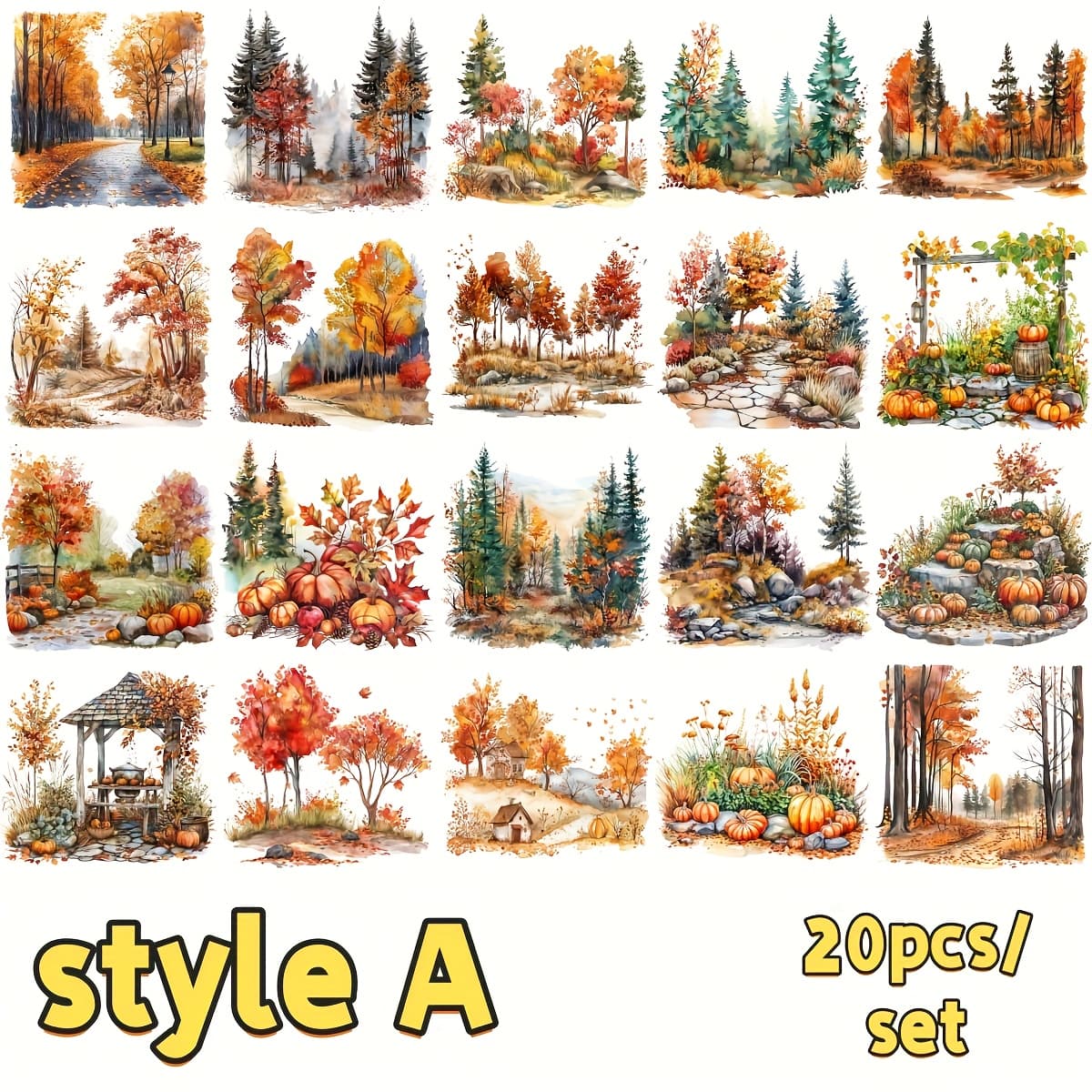 TEMU 2d Flat 20pcs/set Autumn Maple Leaf Pumpkin Forest Themed Stickers