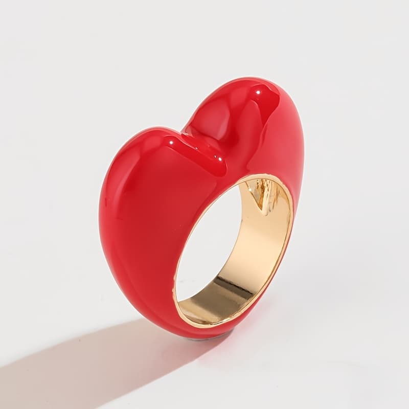 TEMU 1pc Of Fashionable, Sweet, And Creative Material Oil Heart Red Heart Shape Women's Ring Valentine's Day Women's Dating Wear Ring