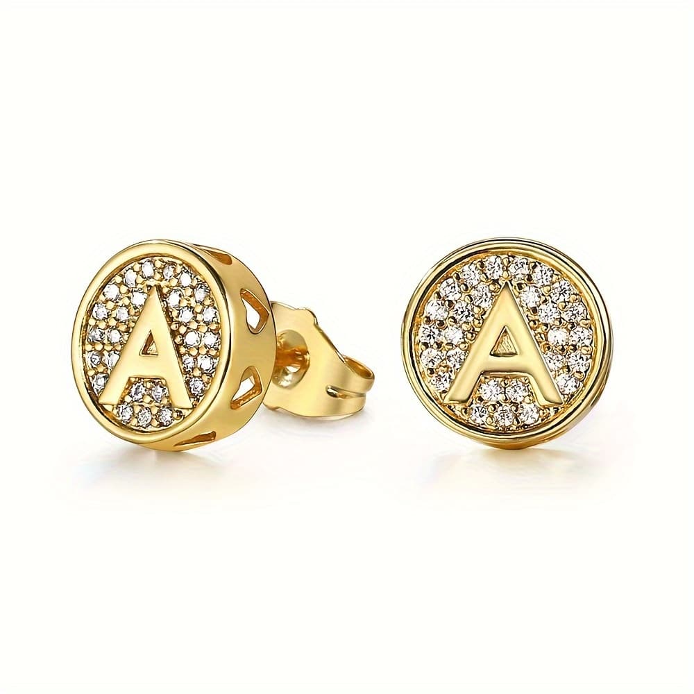 TEMU A-z Initial Letter Stud Ear Earrings Gift For Men Women Golden Alphabet Cz Stud Earrings Jewelry