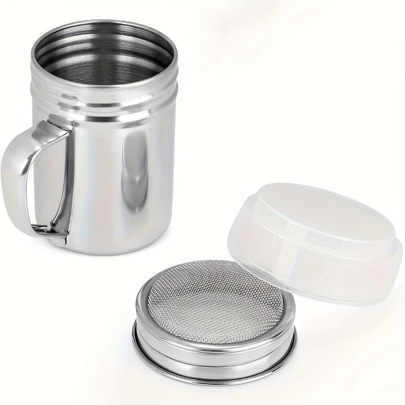 TEMU Stainless Steel Powdered Sugar Shakers With Handle & Lid – 7oz Fine Mesh Sifters For Cinnamon, Flour, Salt, And Pepper – Durable Kitchen Tool For Dusting And Sprinkling