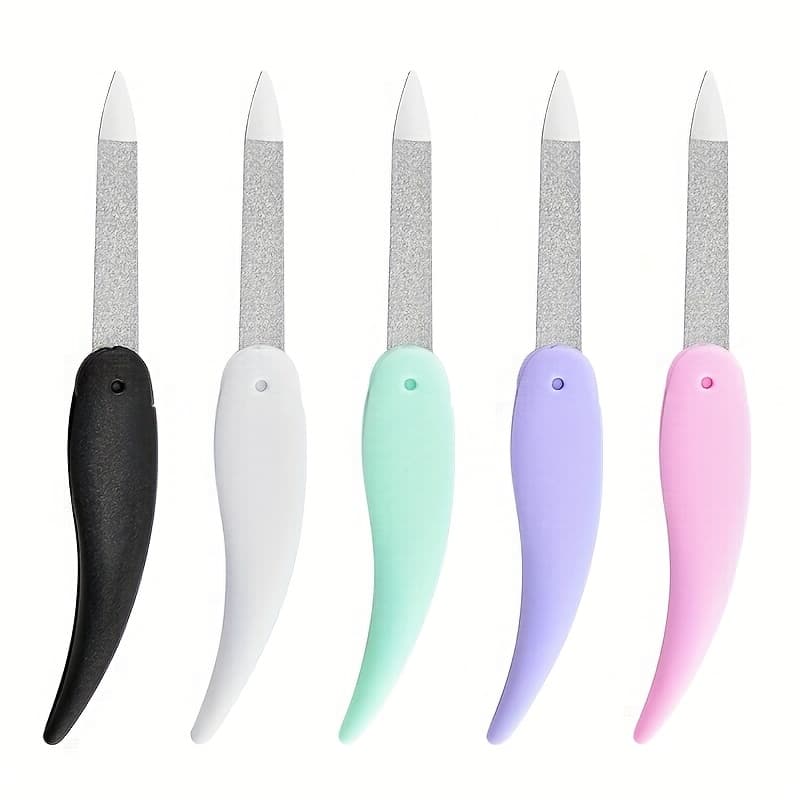 TEMU 5pcs/set Little Fish Folding Nail File Washed And Polished Manicure File Double Sided Frosted Abs Plastic Material Nail Art Tools