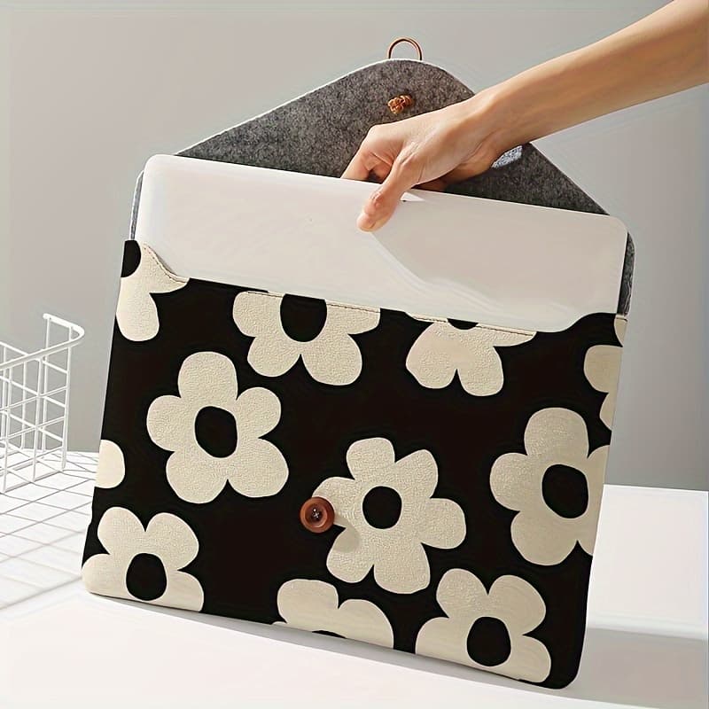 TEMU Chic Floral Print Soft Laptop Sleeve - Durable Polyester, Perfect For Office, College & Daily