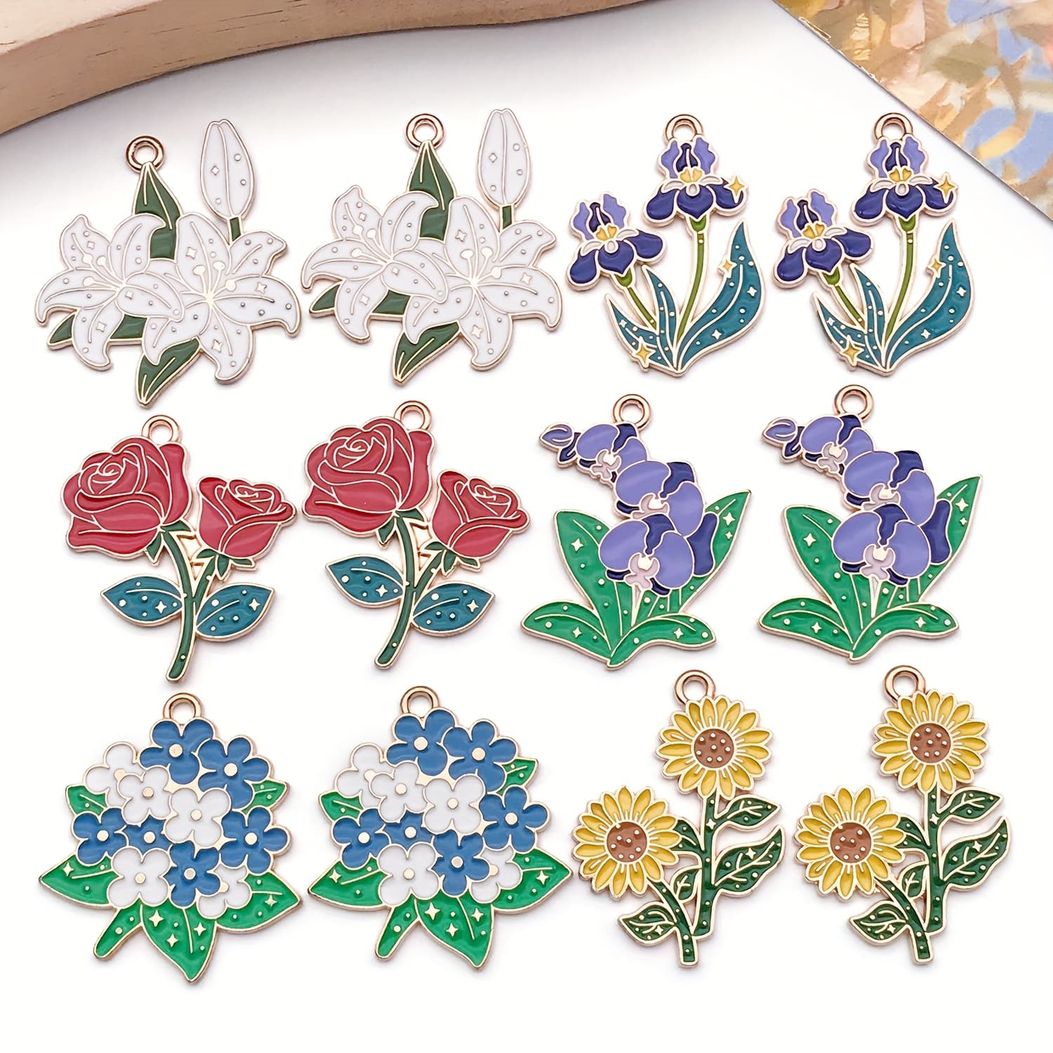 TEMU 12pcs Enamel Flower Charms - Rose, Sunflower, Lily Alloy Flower Pendants Suitable For Making, Bracelet & Necklace Accessories, Multicolor For Earrings, Keychains, Hair Clips