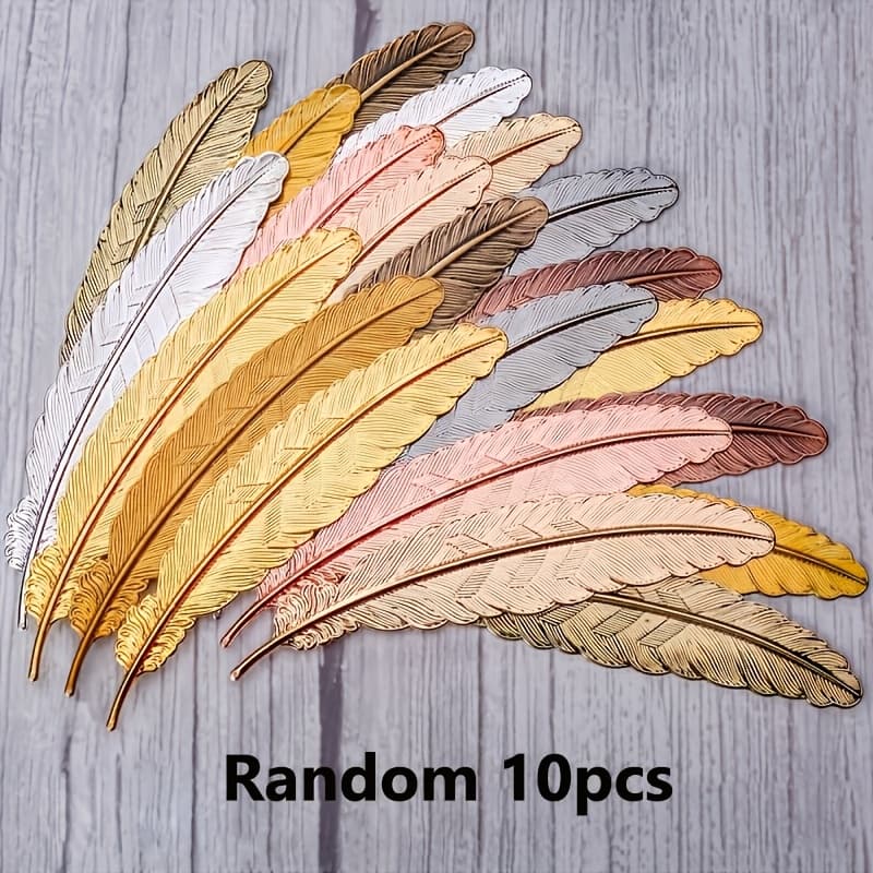 TEMU 10pcs Feather-shaped Metal Bookmarks - Elegant Alloy Bookmark With Metallic , Assorted Colors For Books, Office & Home Decor (durable, Decorative Page Markers)