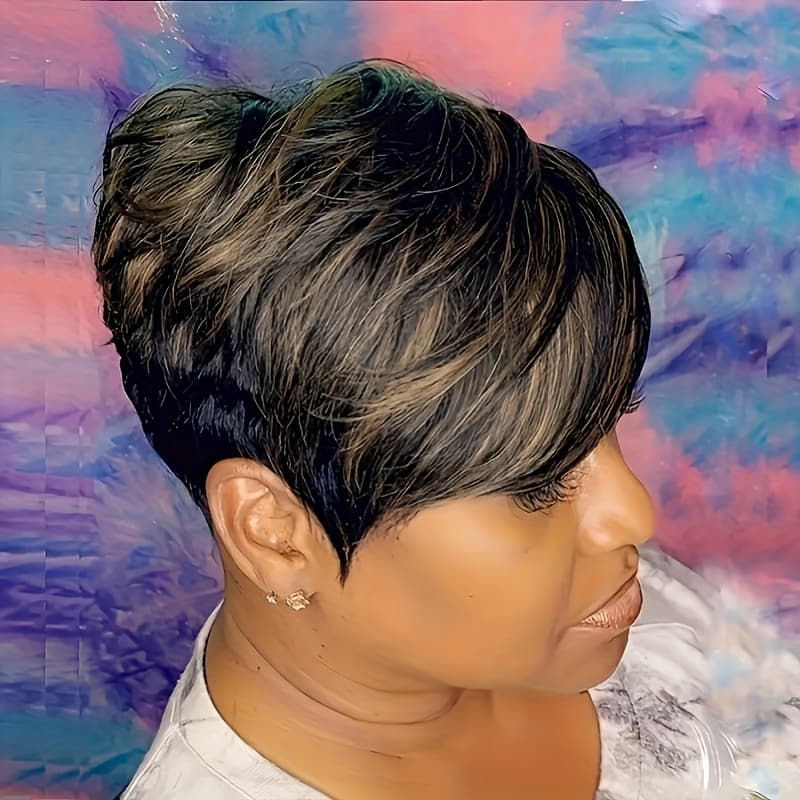 TEMU 1pc Brazilian Human Hair Cut Wig, 180% Density Straight Hair,, , Women's Short Bob Wig In Burgundy 1b/99j Multicolor, Glueless Full Machine Made