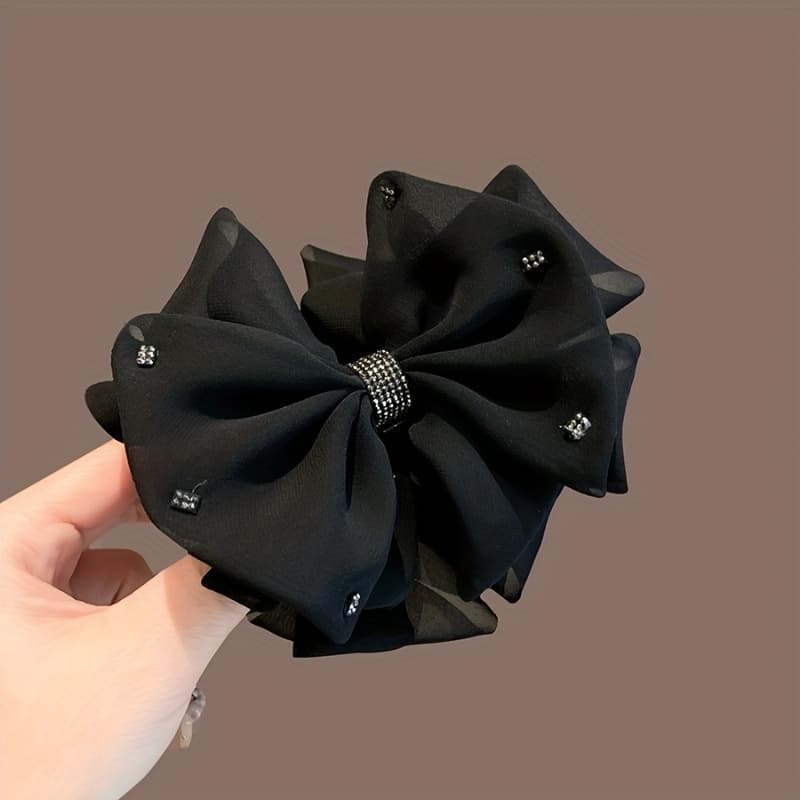TEMU Black Bow Hair Clamp Fashion Zirconia Ponytail Clip Hair Additions For Gentle Women‘s