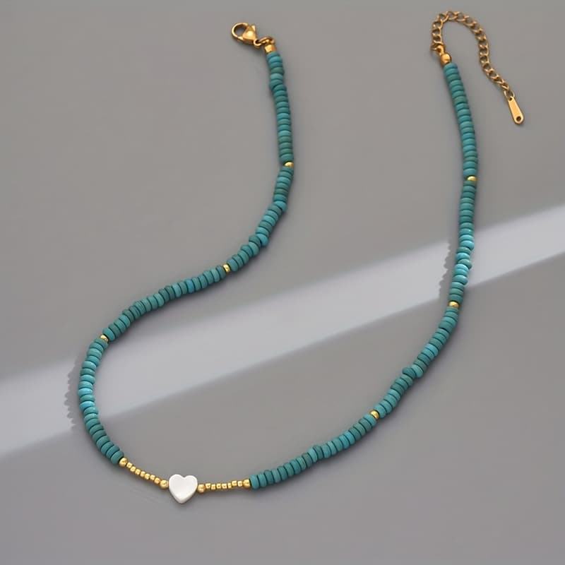 TEMU Trendy Creative Beaded Heart Necklace For Women