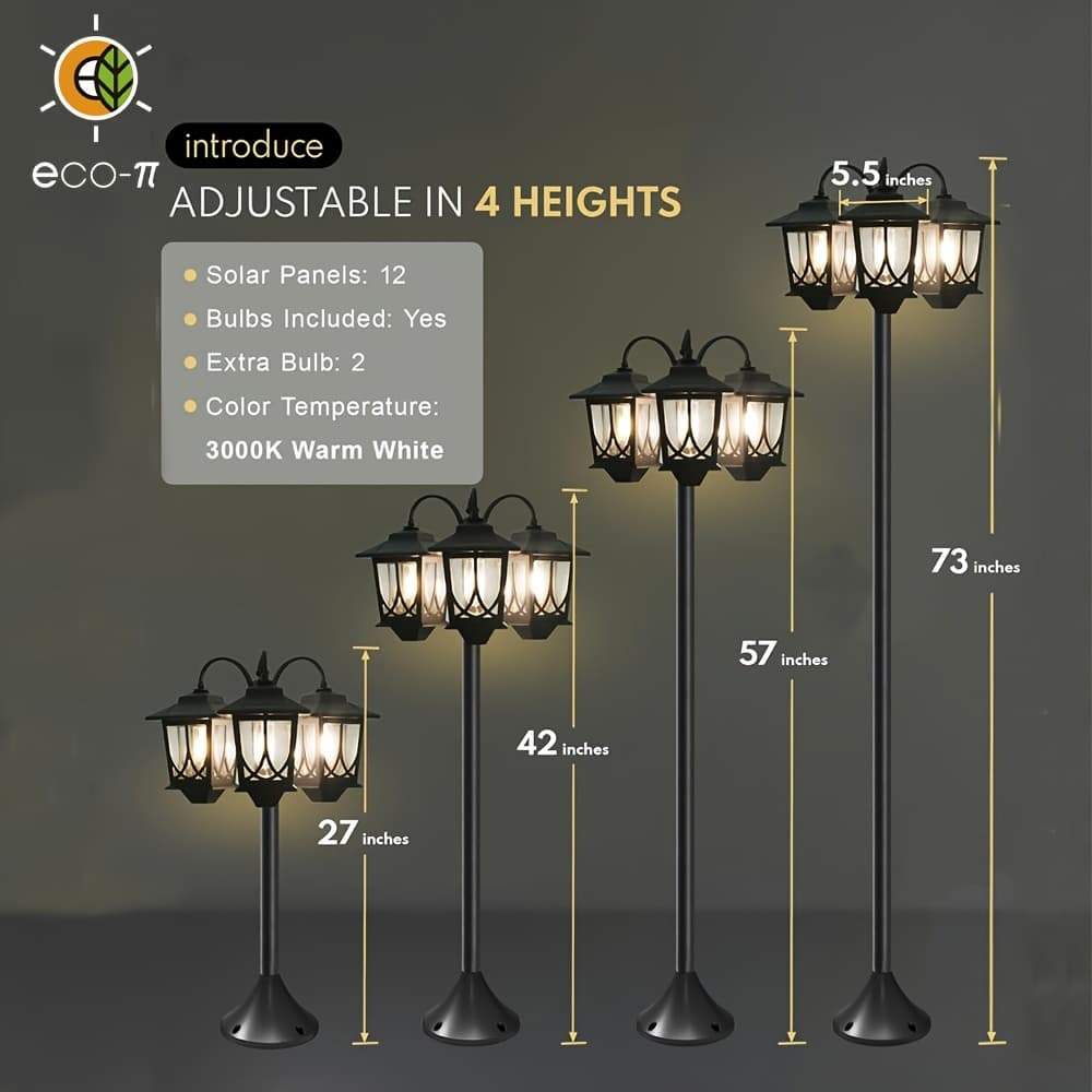 TEMU 3-head Outdoor Post Light, 71 Inch Solar Lamp Post Light Fixture, Solar Outdoor Lights With Clear Glass, Metal Post Lantern Street Light Outdoor Lights For Garden Fence Post Backyard