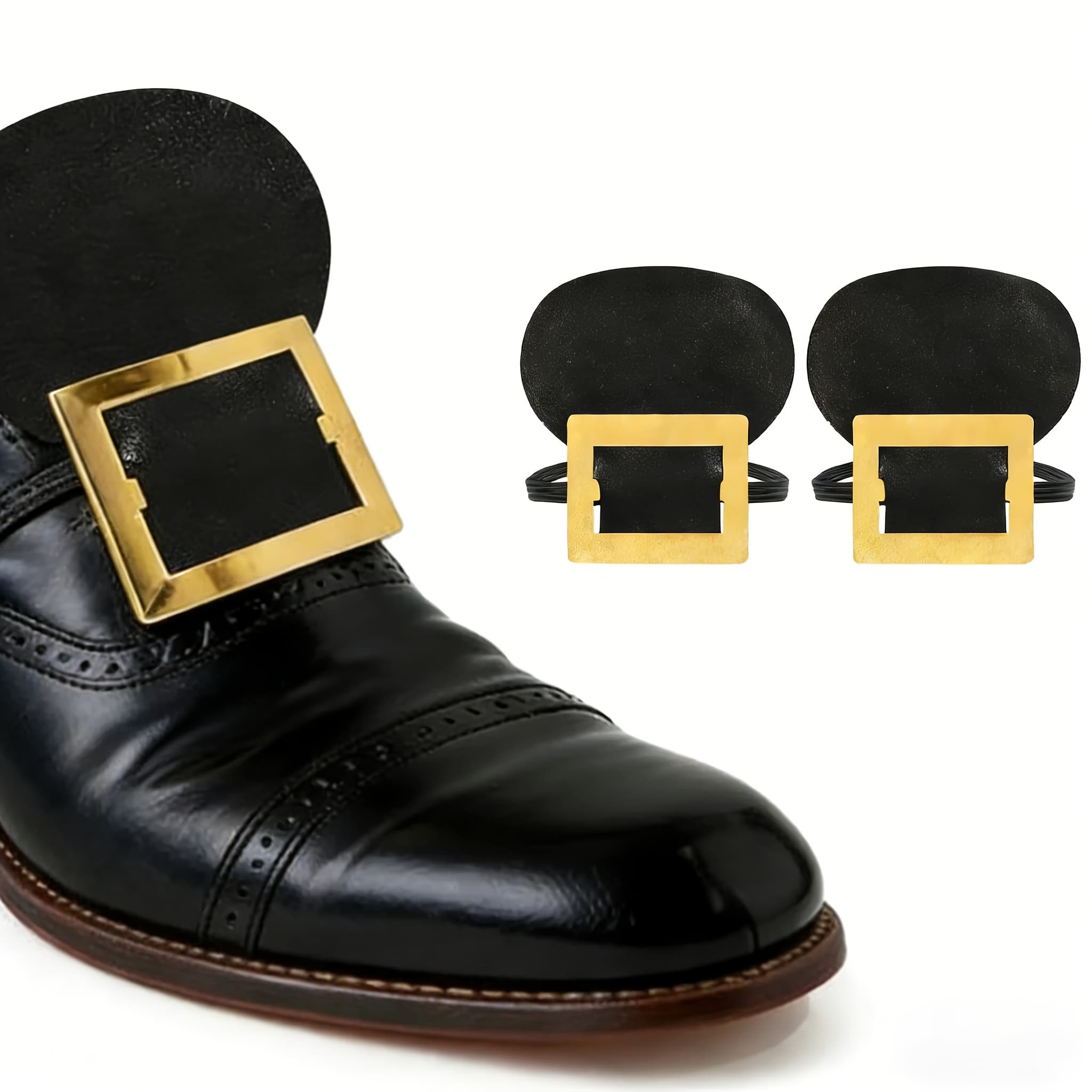 TEMU Buckles Costume Accessory, Colonial Shoe Historical Shoes Buckles Costume Accessory For And Fancy Dress, Stories Of Metal Shoe , Golden With Elastic Strap, Historical Fancy Dress