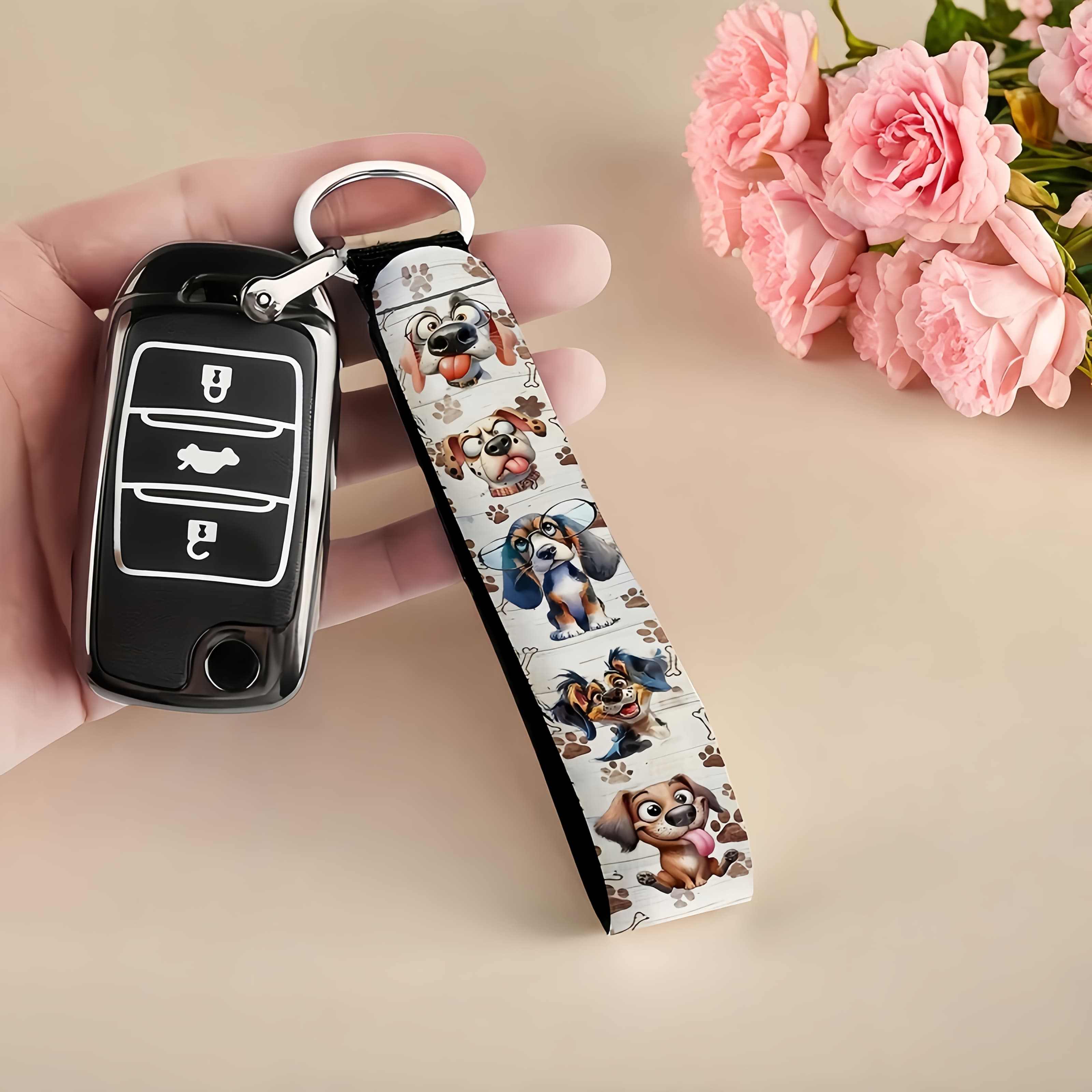 TEMU Dog Lover Keychain - Neoprene Unisex Gift For Car Keys, Camera, Backpack, Phone & Home Use