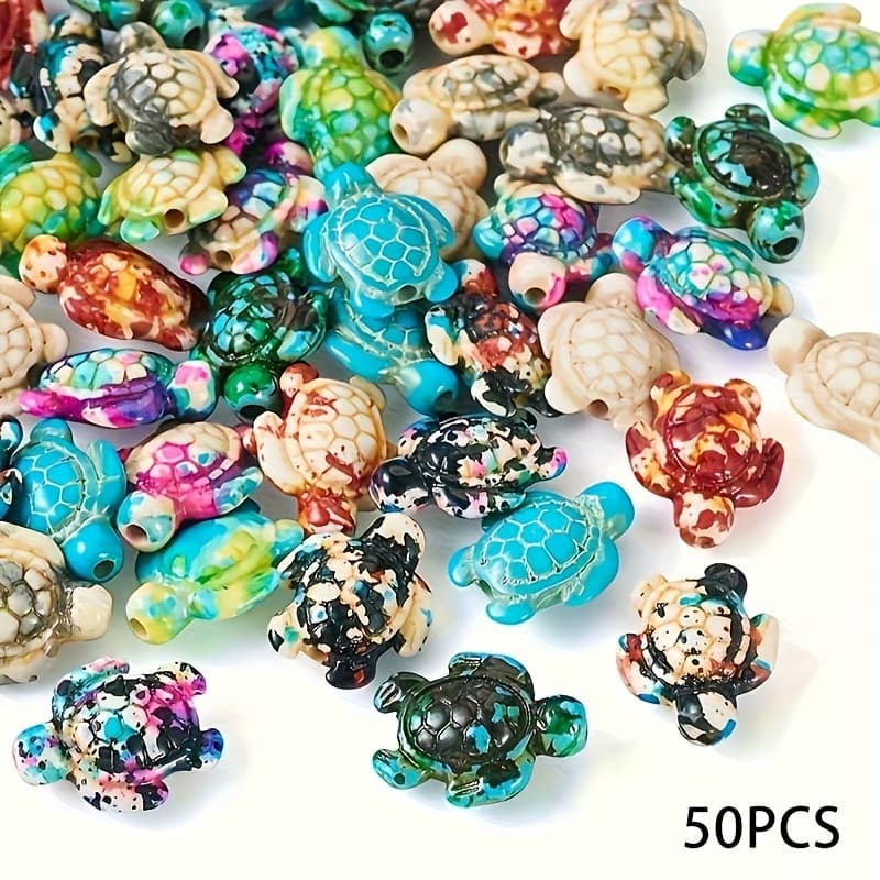 TEMU Random 50pcs Mixed Colors 3d Lapis Turtle Beads, Vibrant Natural Stone Beads For Jewelry - Ideal For Bracelets, Necklaces, Earrings - Ocean-inspired Craft Series, Turtle Jewelry