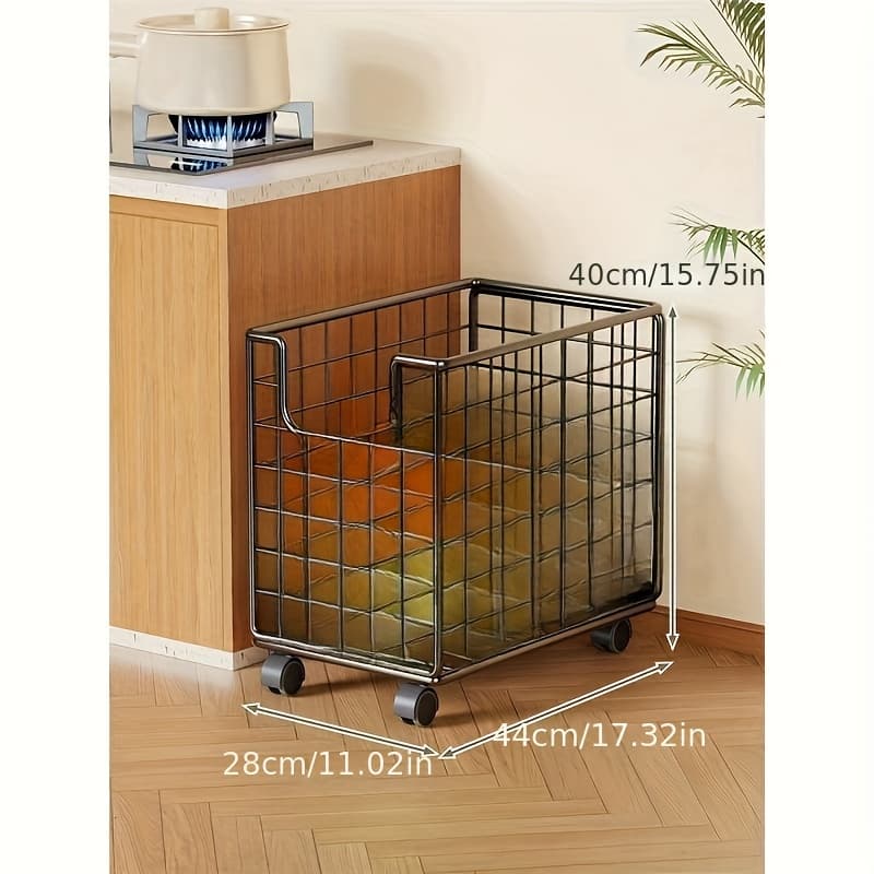 TEMU Wheeled Metal Storage Basket, Laundry, Bathroom And Kitchen Storage Basket, Lidless Household Finishing Basket Box Container, Shelf Basket, Shelf Baskets