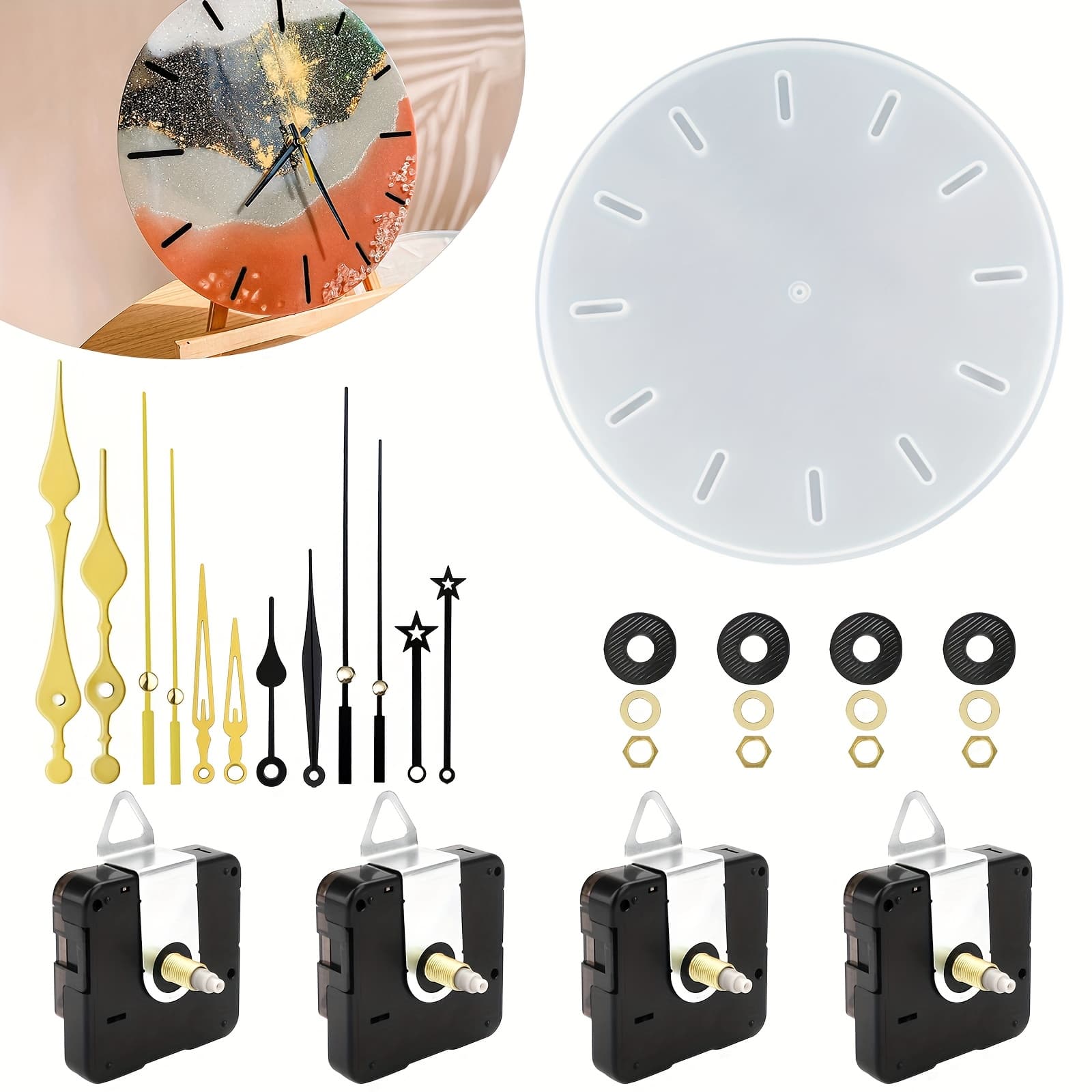 TEMU Epoxy Resin Mold Kit, Diy Wall Clock Silicone Molds With Replacement Movements, Creative Silicone Resin Molds For Home Decoration And Wall Clocks, Reusable Resin Mold Kit