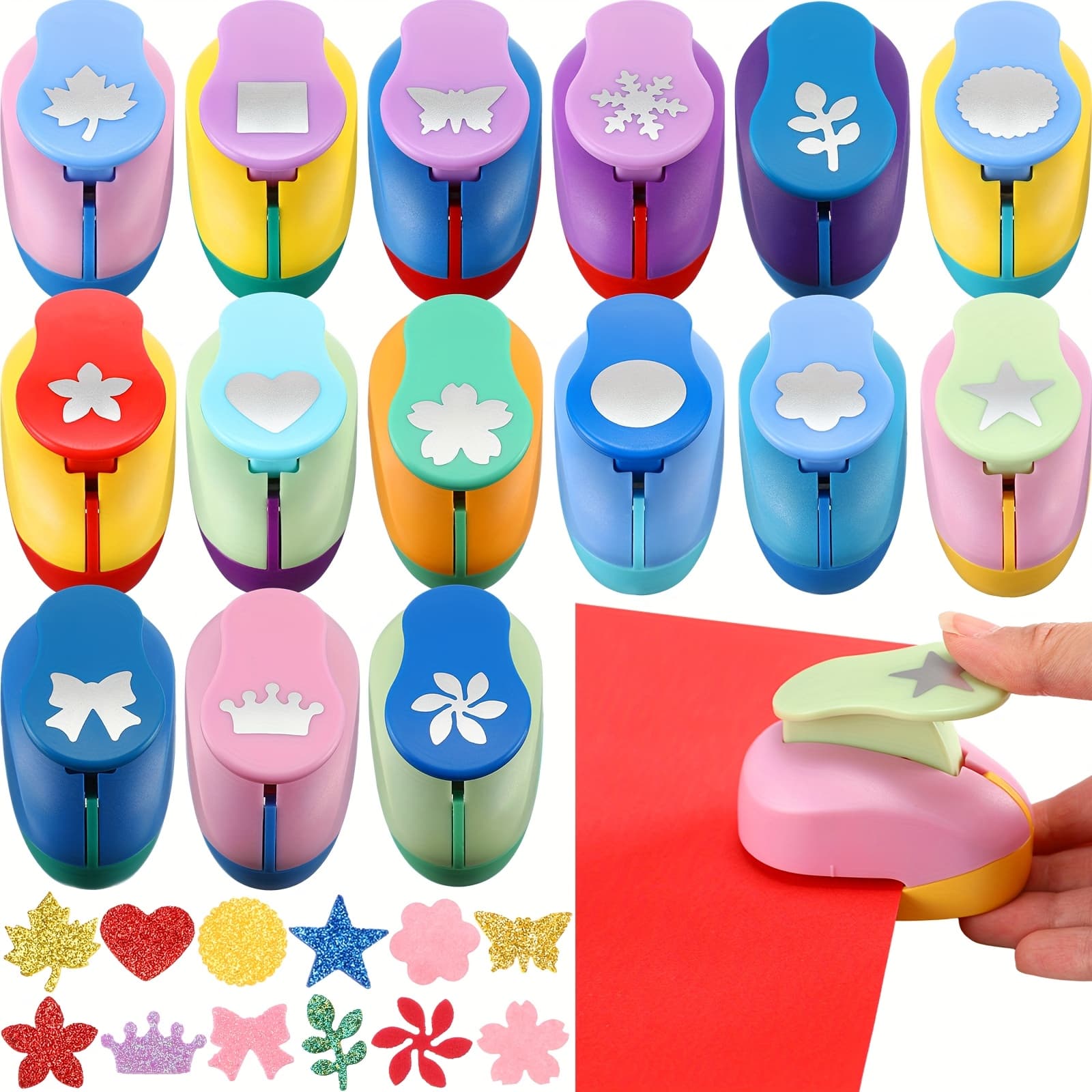 TEMU 15pcs Craft Hole Punch Shapes 1 Inch Paper Punch Hole Puncher For Crafts, 15 Mixed Shapes Cutters For Paper Crafting Scrapbooking Kids Teacher Office Supplies
