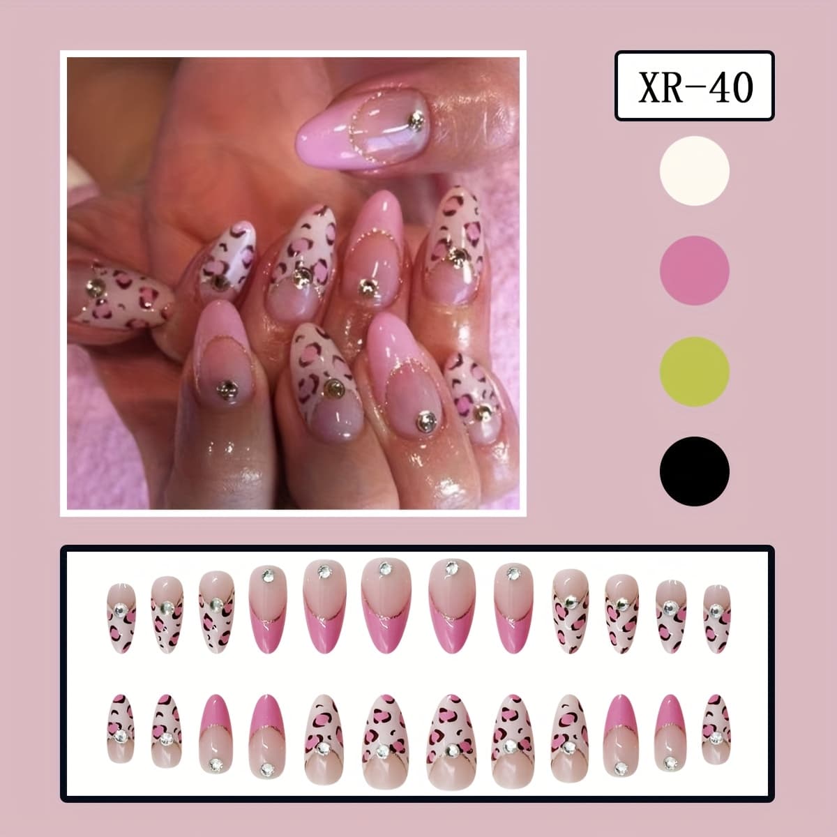 TEMU 24pcs Short Almond Press-on Nails - Print With Golden Glitter Accents, Glossy Fake Nails For Women, Reusable Artificial Nails For Parties & Casual Attire, Party Accessories, Embellished Manicure