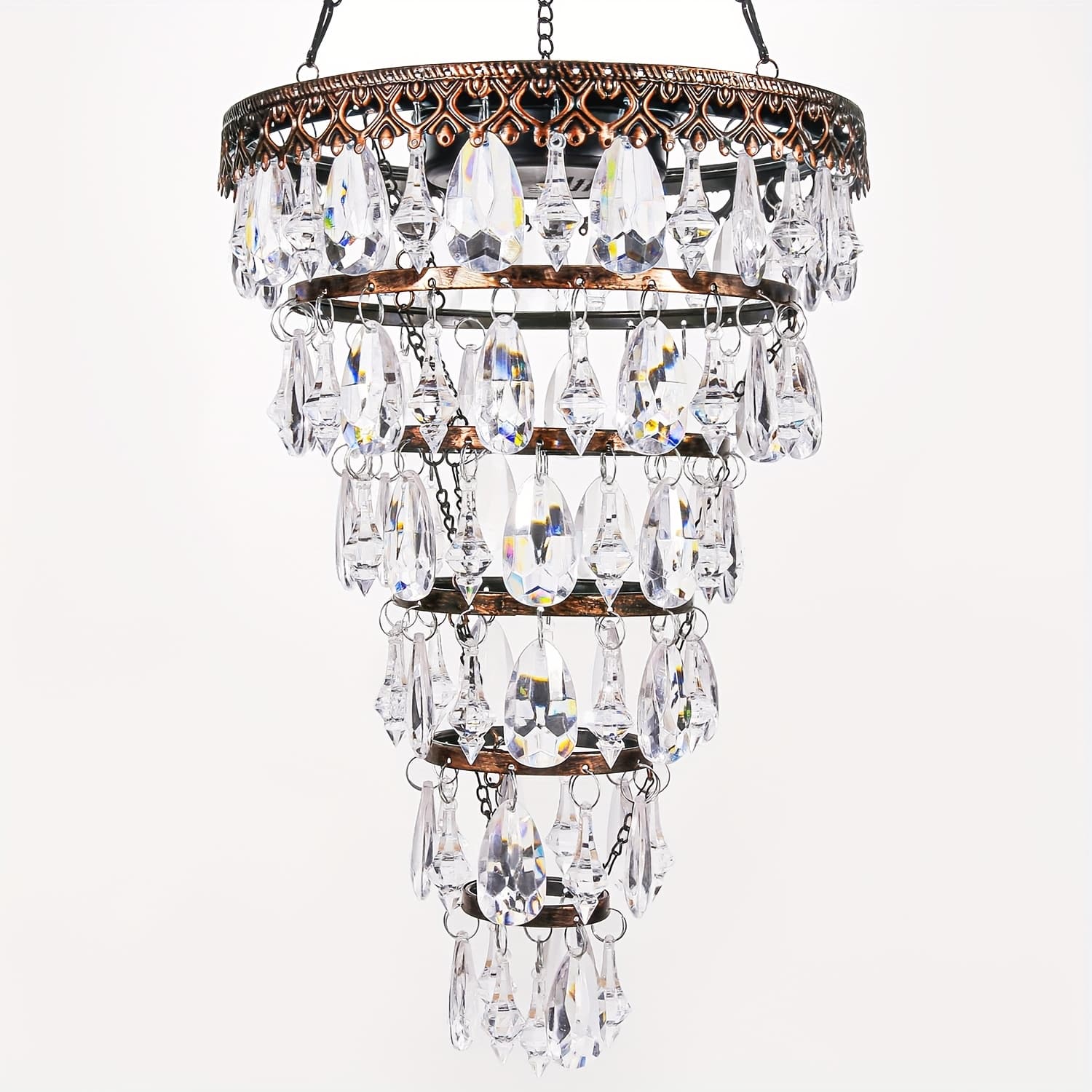 TEMU Outdoor Decorative Solar Crystal Chandelier With White Led Strip, Waterproof Hanging Lantern Suitable For Gardens, Yards, Patios, Gazebos, Parties, And Weddings