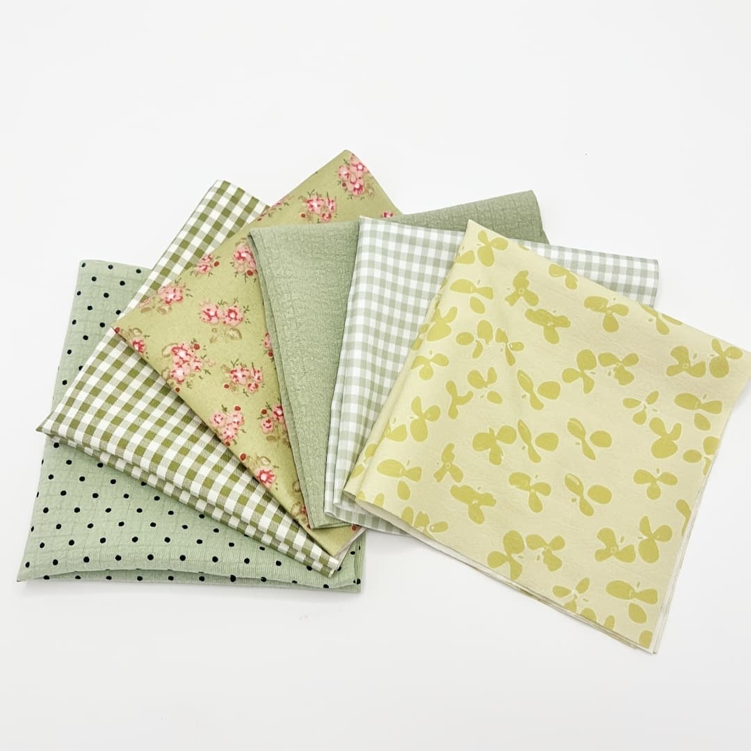 TEMU 6pcs Green Diy Fabric Pack, Suitable For Hand Sewing Projects, All Fabric, Suitable For Diy Crafts And