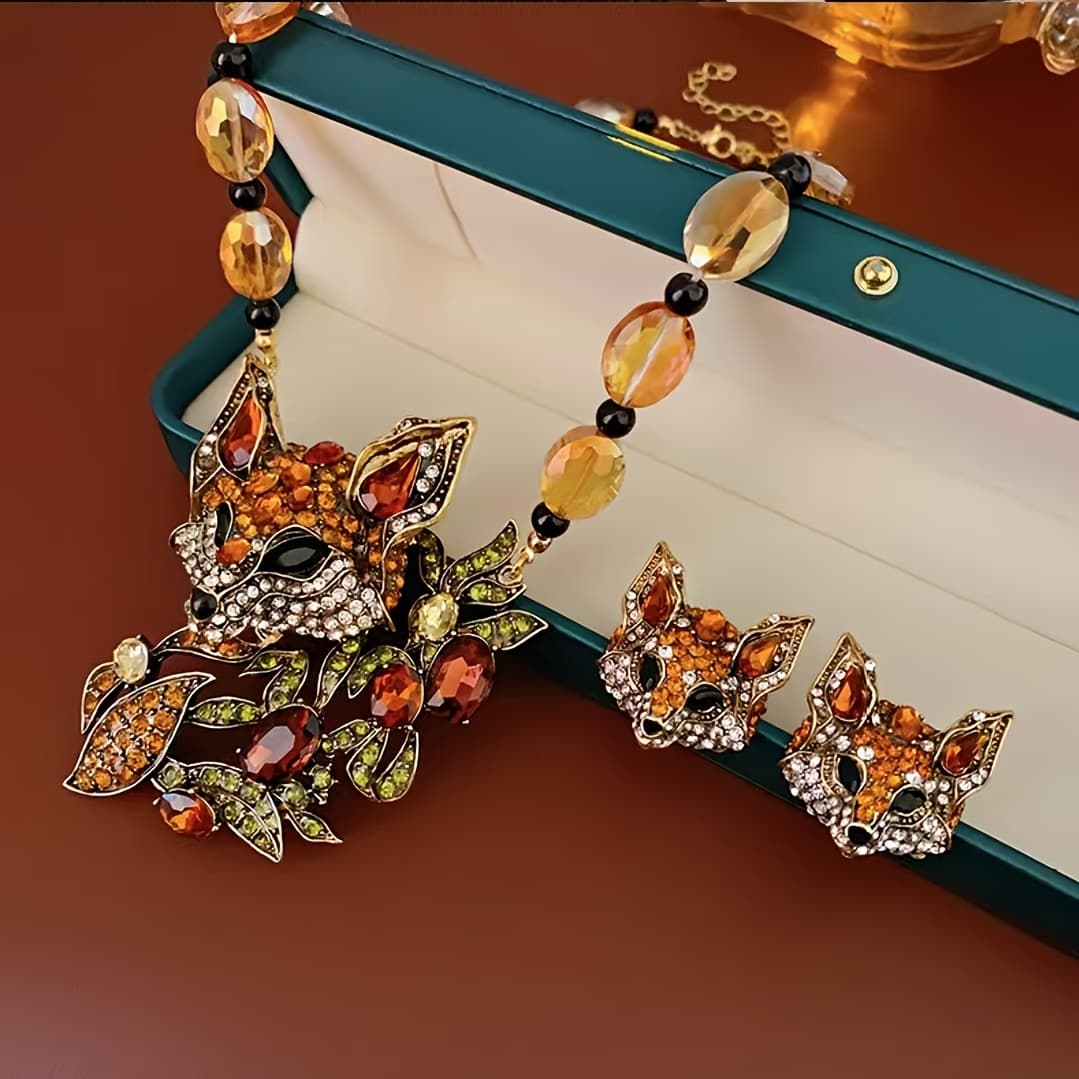 TEMU 3pcs Vintage Fox Pendant Necklace Set, Fashionable Alloy Statement Jewelry, Unique Holiday Gift For Girlfriend & Family, Versatile Sweater Accessories Local Warehouse