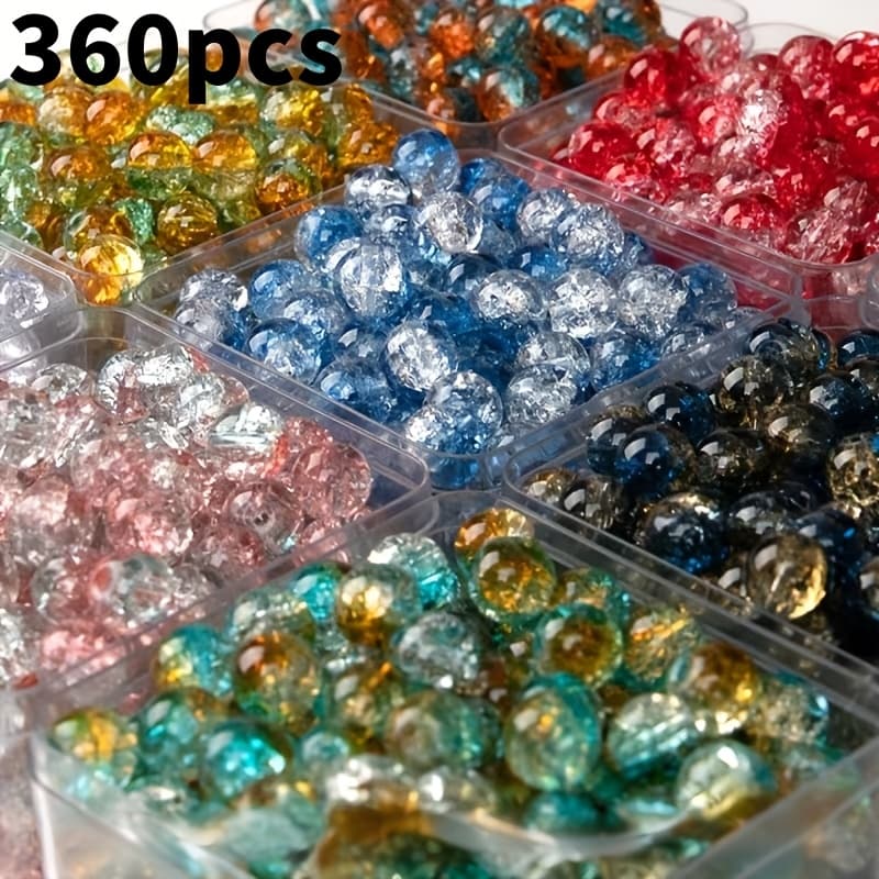 TEMU 360pcs 6mm Random Color Gradient Crack Beads - Colored Round Beads, Used For Jewelry Making, Perfect For Making Bracelets, Necklaces, Earrings - Gift For Craft Enthusiasts, Bracelet Beads