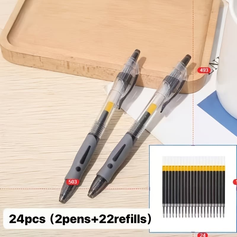 TEMU 24pcs Retractable Gel Ink Ballpoint Pens, Black Test Ballpoint Pens, Suitable For School, Office, And Home Use, Back To School, School Supplies, Kawaii Stationery, , Stationery, Writing Pen
