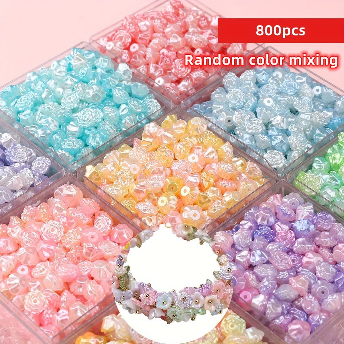 TEMU 800/400pcs 8mm Random Color Mixing Acrylic Camellia Bead Making Bracelet Necklace Diy Handmade , Bracelet Necklace Earring Craft Filler Supplies
