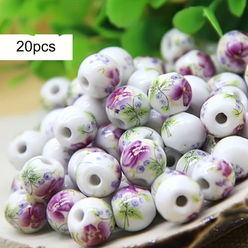 TEMU /100pcs Vintage Peony Floral Ceramic Beads 8mm, Making, Keychains, Pens, Bracelets, Necklaces, Festive Decorations Craft Supplies