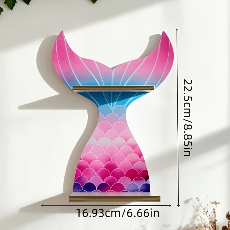 TEMU 1pc Ocean-themed Decorative Shelf, 2-tier, Mermaid Wooden Wall Shelf For Living Room And Bedroom, Creative Decorative Storage Rack