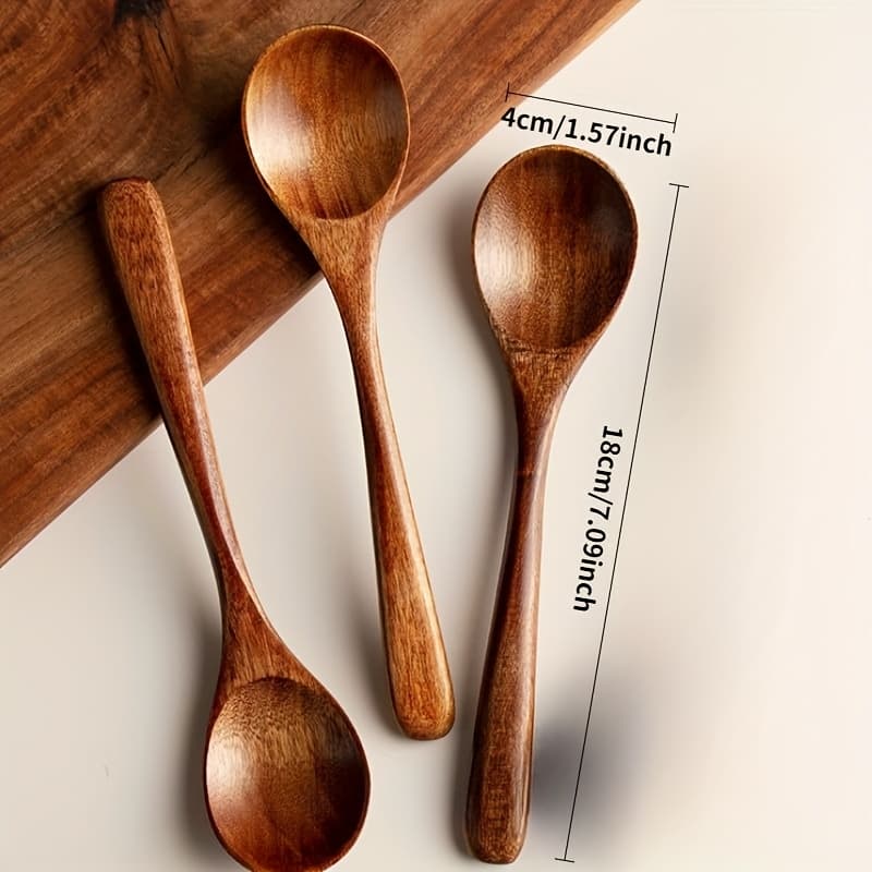 TEMU 3pcs Wooden Soup Spoons, 18cm Long Table Spoons Set, Multifunctional Wooden Scoops - Reusable Wooden Tableware, Ladles, Suitable For Afternoon Tea, Home, Restaurant, Travel And Dinner