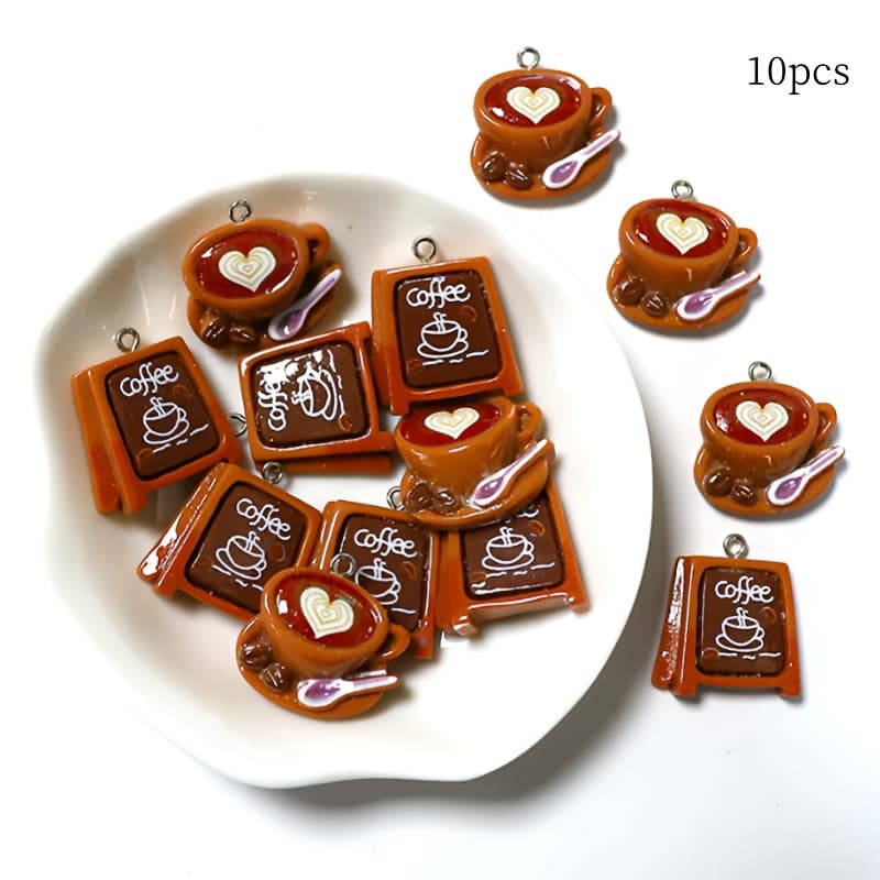 TEMU 10pcs Resin Coffee Cup Charms For Diy Creative Fun Earrings, Necklaces, Keychains, And Pendants
