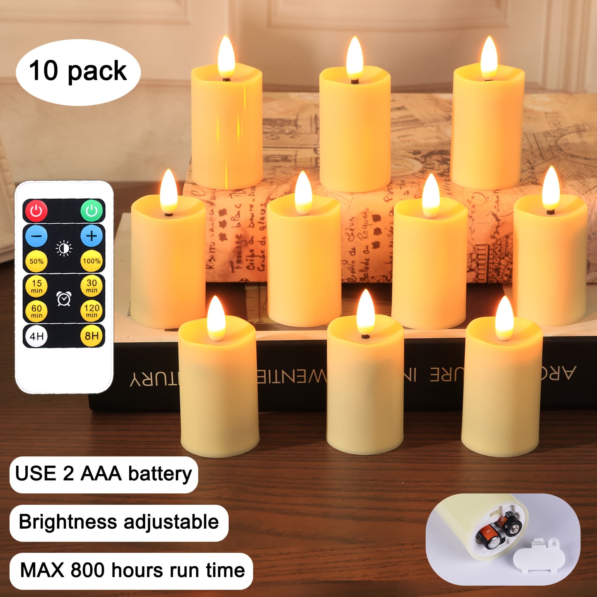 TEMU 10- 800hrs By 2 Aaa Battery Operated Votive Candles Flameless Tea Light Candles With Remote Control (battery Not Included)