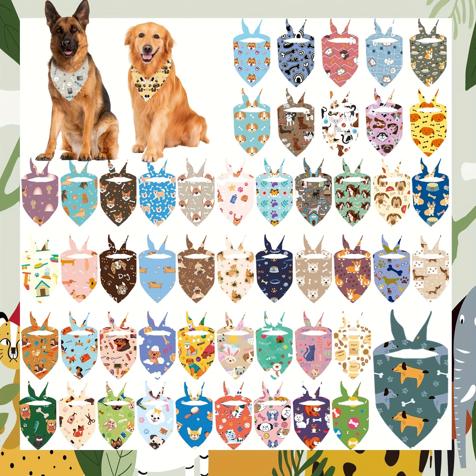 TEMU 50pcs Pet Neckband, Cute Dog Cartoon Pattern Drool Bandana, Comfortable And Breathable, Suitable For Small To Medium Dogs, Dog Photography Fashion Style, Polyester Fabric
